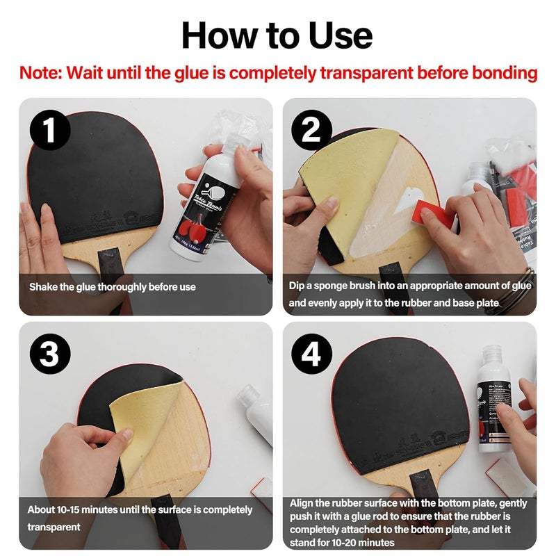 WAN2TLK Table Tennis Glue 100ml, Perfect for Assembling Table Tennis Ping Pong Paddle, Comes with 4 Sponges to Easily Replace Table Tennis Rubber - Image 5